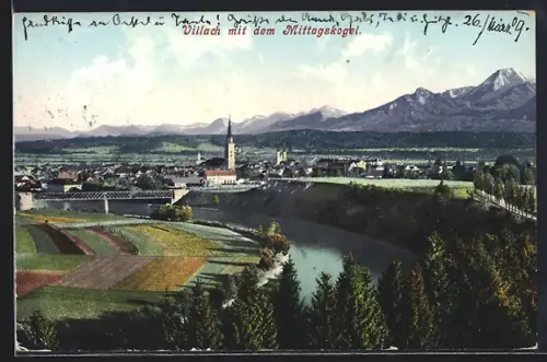 AK Villach, Teilansicht mit dem Mittagskogel