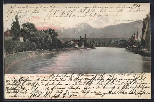 AK Villach, Drauufer mit Kirche