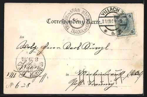 AK Villach, Drauufer mit Kirche