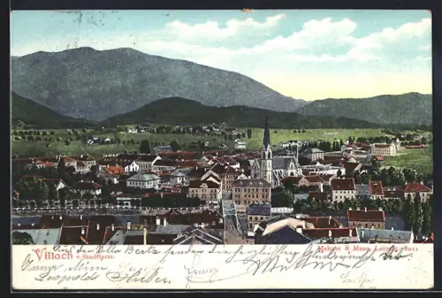 AK Villach, Teilansicht mit Kirche vom Stadtturm aus