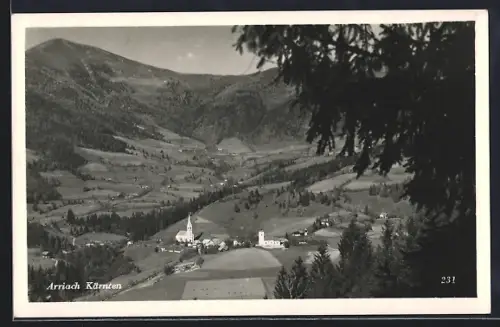 AK Arriach /Kärnten, Panorama mit Kirche