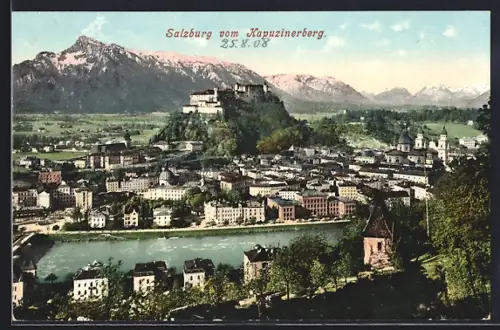 AK Salzburg, Teilansicht mit Festung vom Kapuzinerberg aus