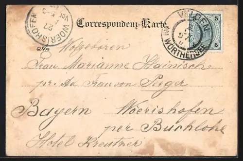 AK Villach, Mittewald, Ortspartie mit Bergen