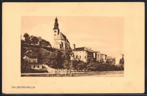 AK Salzburg-Mülln, Ortspartie mit Kirche