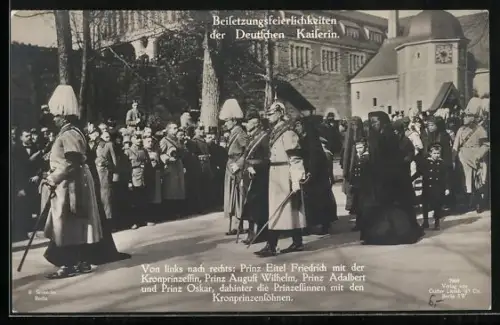 AK Trauerzug d.Kaiserin Auguste Victoria v. Preussen, Prinz August Wilhelm, Prinz Eitel Friedrich, Prinz Adalbert nebst F