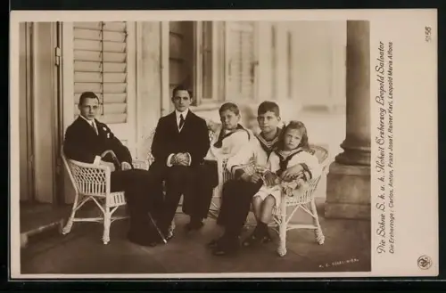 AK Die Söhne S. k. u. k. Hoheit Erzherzog Leopold Salvator von Österreich, Die Erzherzoge: Carlos, Anton u. Franz Josef