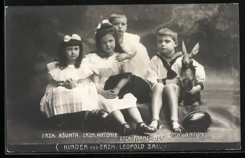 AK Kinder des Erzh. Leopold Salvator mit Kaninchen und Osterhase