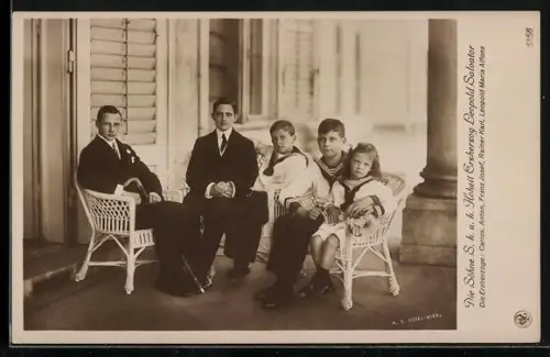 AK Die Söhne S. k. u. k. Hoheit Erzherzog Leopold Salvator von Österreich, Die Erzherzoge: Carlos, Anton u. Franz Josef