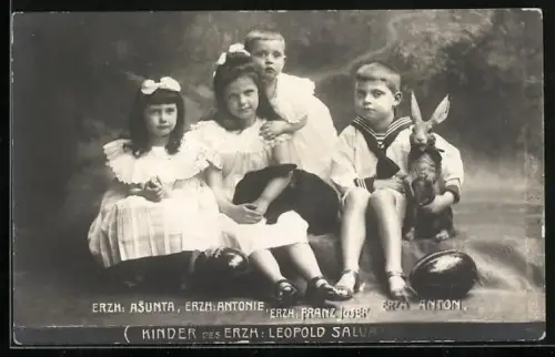 AK Kinder des Erzh. Leopold Salvator mit Kaninchen und Osterhase