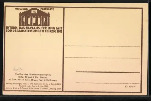 AK Leipzig, Internationale Baufachausstellung 1913, Pavillon des Stahlwerks-Verbandes