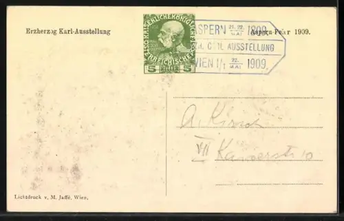 AK Wien, Erzherzog Karl-Ausstellung, Erzherzog Karl von Österreich in der Schlacht bei Aspern, 22. Mai 1809