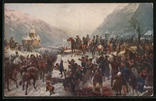 Künstler-AK Rheinübergang Blüchers bei Caub