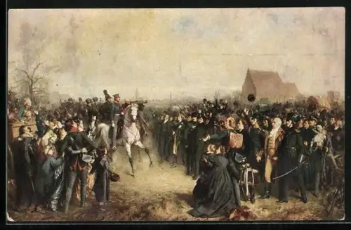 Künstler-AK Julius Scholtz: Breslau, Freiwillige vor König Friedrich Wilhelm III., 1813-1913