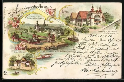 Lithographie Berlin, Gewerbe-Ausstellung 1896, Spreewaldhaus