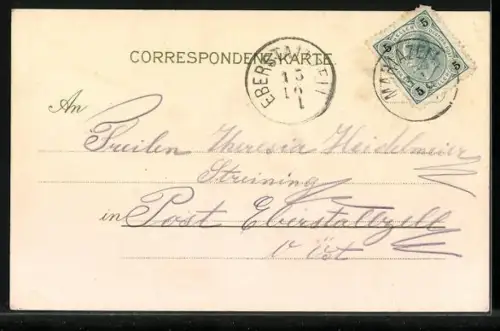 Lithographie Maria Zell, Wallfahrtskirche und Blumen