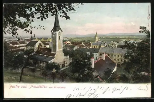 AK Amstetten, Gesamtansicht mit Kirche und Strassenpartie