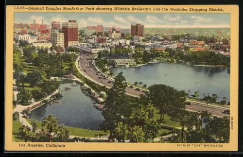 AK Los Angeles, General Douglas MacArthur Park showing Wilshire Boulevard and the Westlake Shopping District