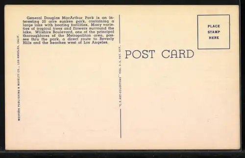 AK Los Angeles, General Douglas MacArthur Park showing Wilshire Boulevard and the Westlake Shopping District