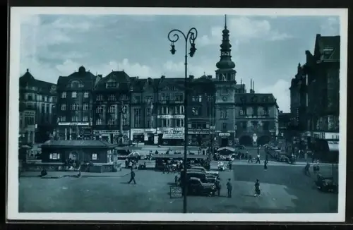 AK Mähr. Ostrau, Mor. Ostrava, Hauptplatz, Geschäfte, Leute