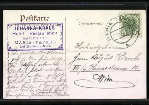 AK Maria Taferl, Vorder Ansicht und Waldseite des Hotel Kaiserhof, Veranda, Kirche