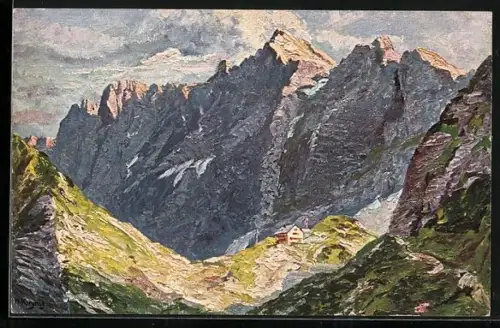 Künstler-AK Lamsenjochhütte am Karnwendl