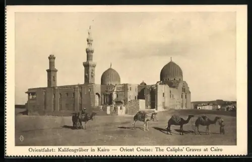AK Kairo, Orientfahrt, Kalifengräber mit Kamelen