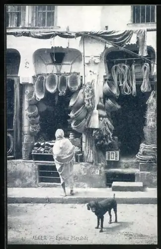 AK Alger / Algier, Epicier Mozabite, Korbflechter