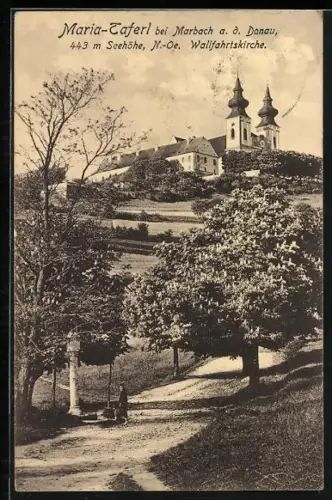 AK Maria-Taferl, Weg zur Wallfahrtskirche mit Spaziergängerin