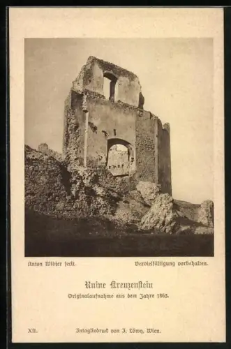 AK Leobendorf, Blick zur Burgruine Kreuzenstein