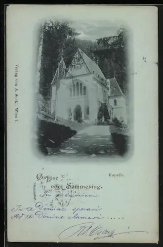 Mondschein-AK Semmering, Blick auf die Kapelle