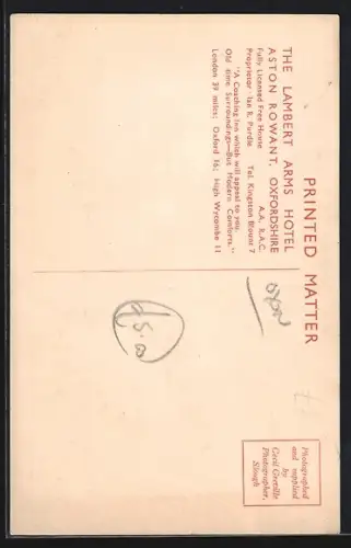 AK Aston Rowant, The Lambert Arms Hotel, Aussen- und Innenansicht