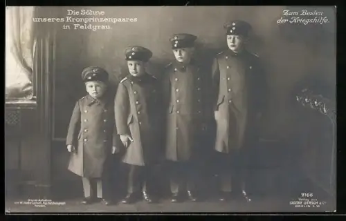 Foto-AK Die Söhne unseres Kronprinzenpaares in Feldgrau, zum Besten der Kriegshilfe