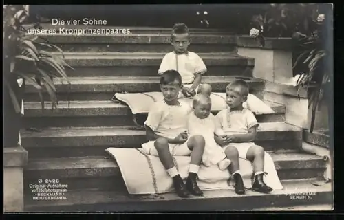 AK Die vier Söhne unseres Kronprinzenpaares, die Prinzen Wilhelm, Louis Ferdinand, Hubertus u. Friedrich Georg