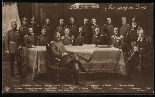 AK Heerführer v. Beseler, v. Falkenhayn, v. Emmich mit Kaiser Wilhelm II.