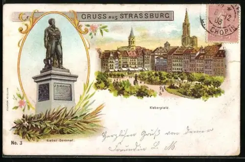 Lithographie Strassburg, Kleber-Denkmal und Kleberplatz