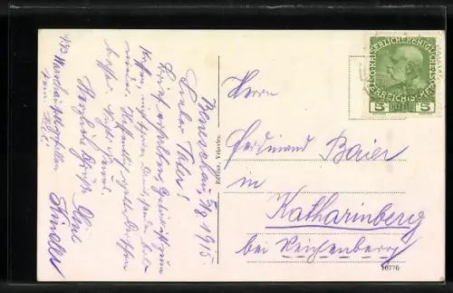 AK Benesov, Ortspanorama mit Ziergiebel-Gebäuden und Turmgebäude