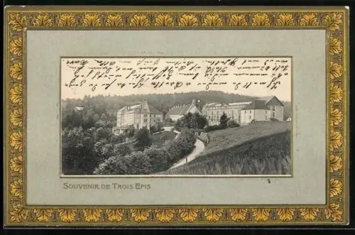 AK Trois Epis, Ortsansicht mit Fluss, Ornament-Rahmen