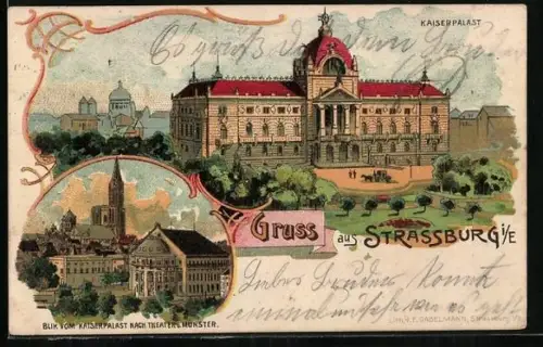 AK Strassburg, Kaiserpalast, Theater und Münster