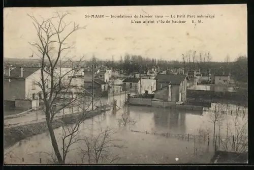 AK St-Maur, Inondations de Janvier 1910, Le Petit Parc submergé, Hochwasser