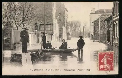 AK Suresnes, Rue de Seine, Inondations Janvier 1910
