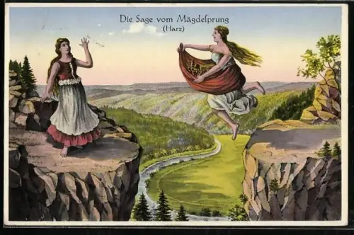 AK Die Sage vom Mägdesprung im Harz