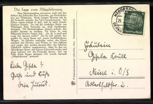 AK Die Sage vom Mägdesprung im Harz
