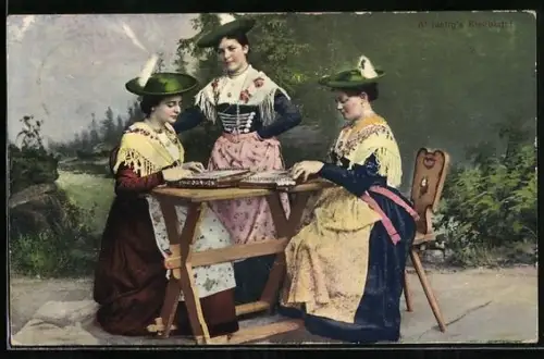 AK Frauen in bayerischer Tracht spielen Zither