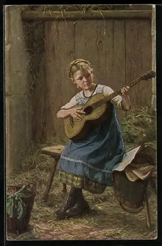 Künstler-AK Gust. Igler: Musikalische Studien, Mädchen mit Gitarre