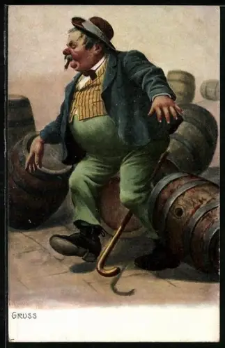 AK Gruss aus Pilsen, Scherz, Trunkenbold