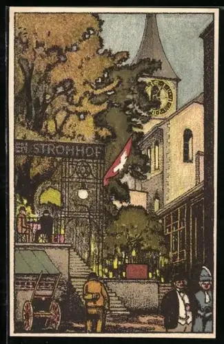 Steindruck-AK Zürich, Partie an der Peterskirche