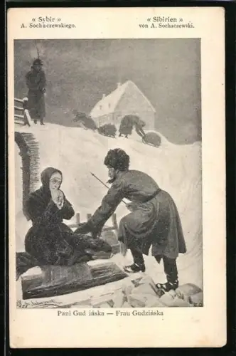 Künstler-AK sign. A. Sochaczewski: Sibirien, Pani Gud inska, Frau Guszinska im Winter
