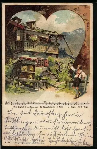 Künstler-AK T.Guggenberger: Haus und Garten einer Imkerei