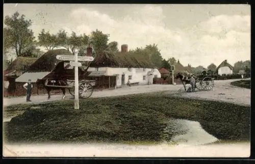 AK Cadnam, New Forest, Street Corner with Road Sign