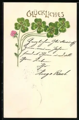 Lithographie Jahreszahl 1903 auf Kleeblättern